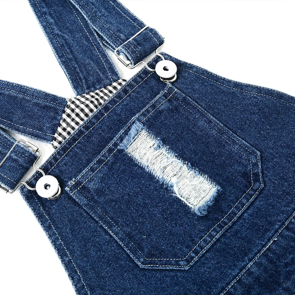 KIDSCOOL SPACE Kid Boy Girl Tasca con bavaglino piccola Cinghie regolabili Salopette di jeans, maglione strappato carino in denim