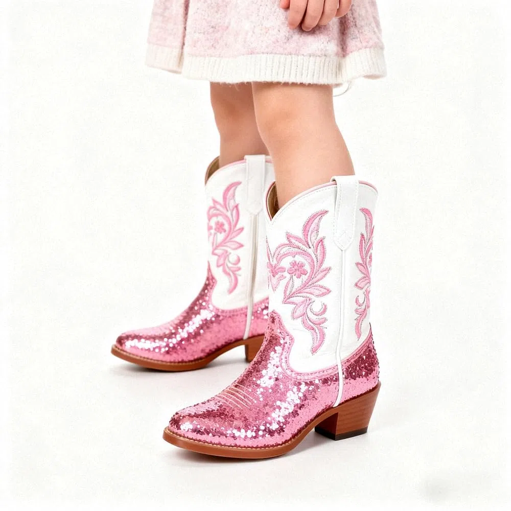 Ragazze Cowgirl Stivano il Polpaccio Medio Tacco Ricamo Etnico Glitter Principessa Scarpe da Equino Primavera Autunno Inverno Per Bambini Unisex Party Cosplay Costume Ball