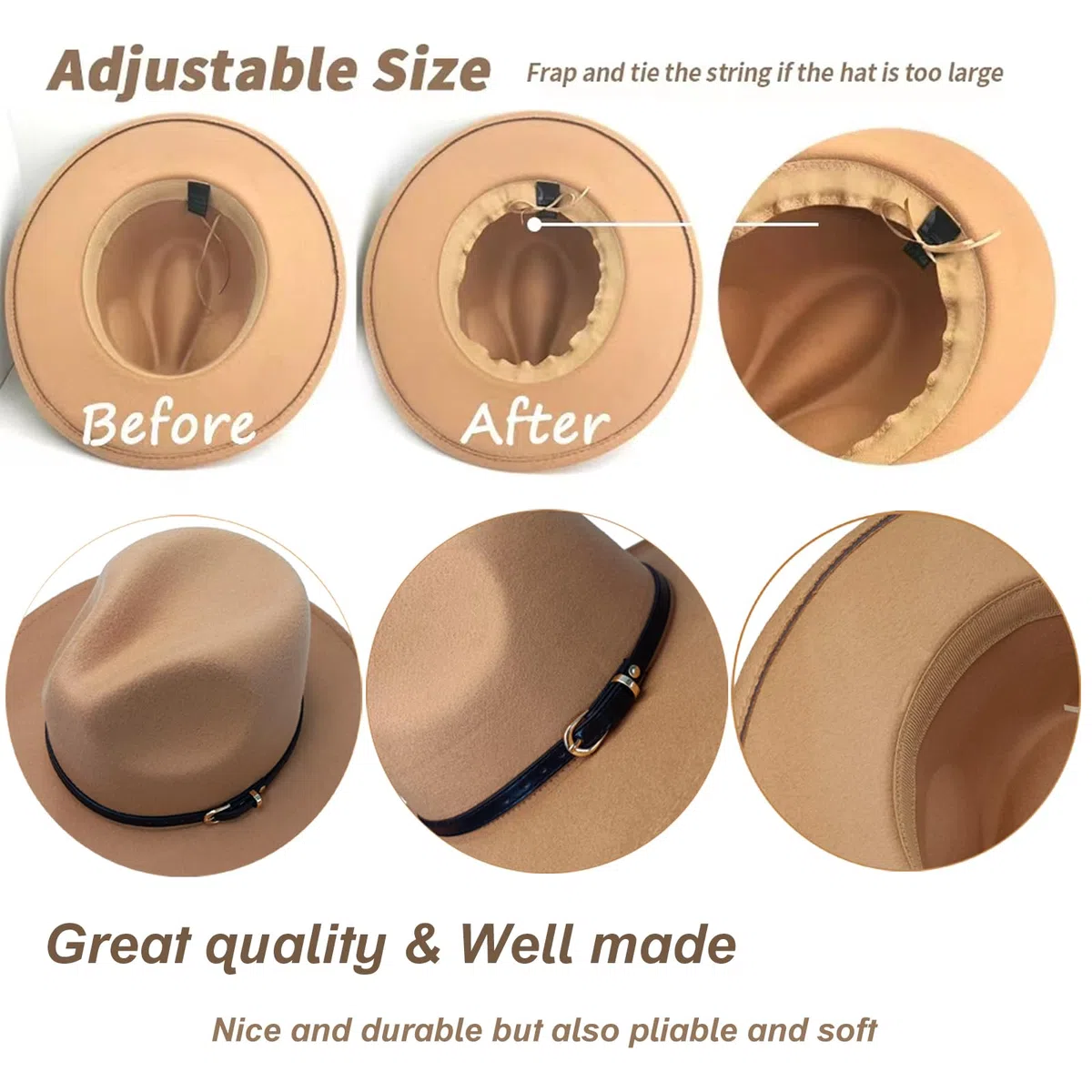 HEYANN Cappello classico Fedora a tesa larga con fibbia per cintura in feltro unisex cappello da trilby da uomo panama cappello jazz cappello per donna uomo