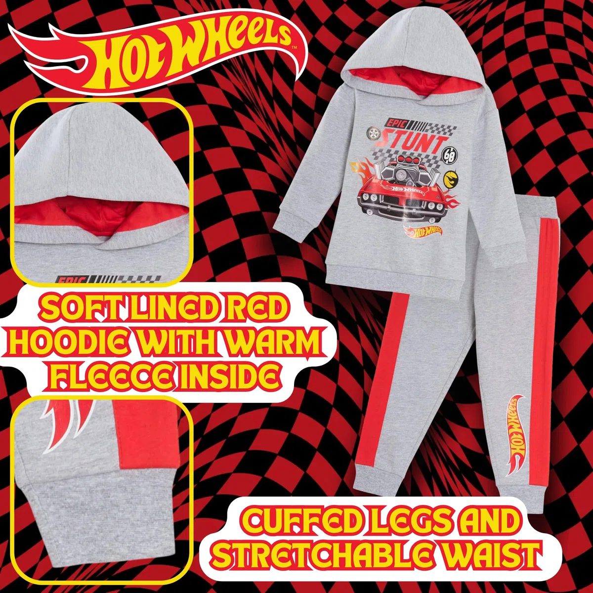 Hot Wheels 2 Pz Tuta Completo, Felpa con Cappuccio e Pantaloni da Jogging per Bimbo