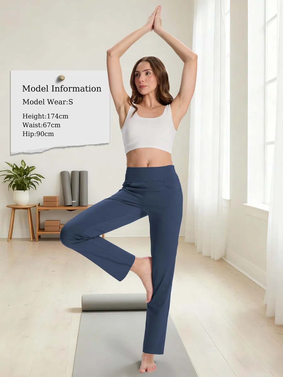 MOVE BEYOND Donna Pantaloni e Pinocchietti Bootleg da Yoga con 4 Tasche a Vita Alta Controllo di Pancia