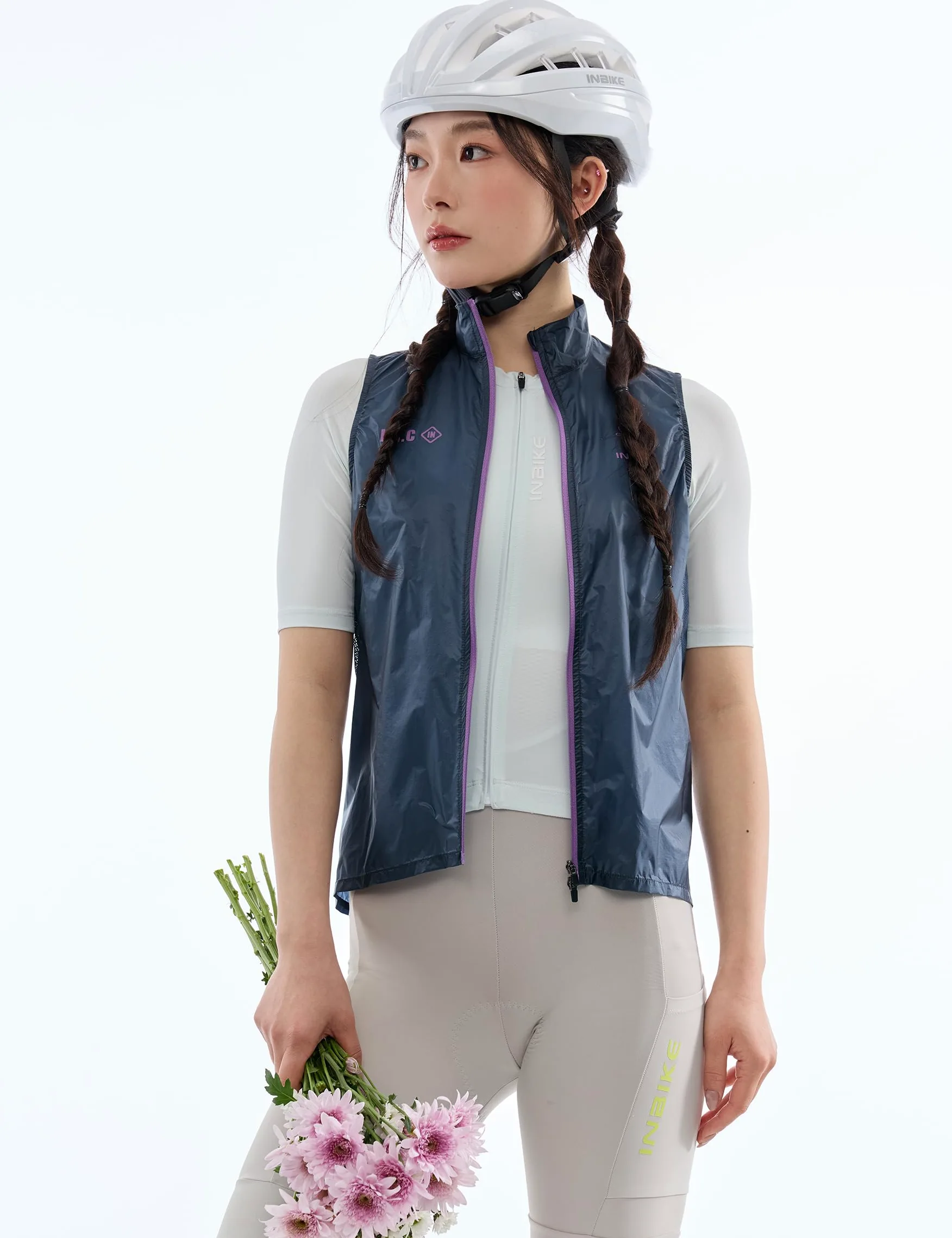 INBIKE Gilet da Ciclismo Leggero Donna Idrorepellente Gilet Bici Antivento Traspirante Ripiegabile Gilet con Tasche Posteriore Riflettenti per Corsa e Outdoor