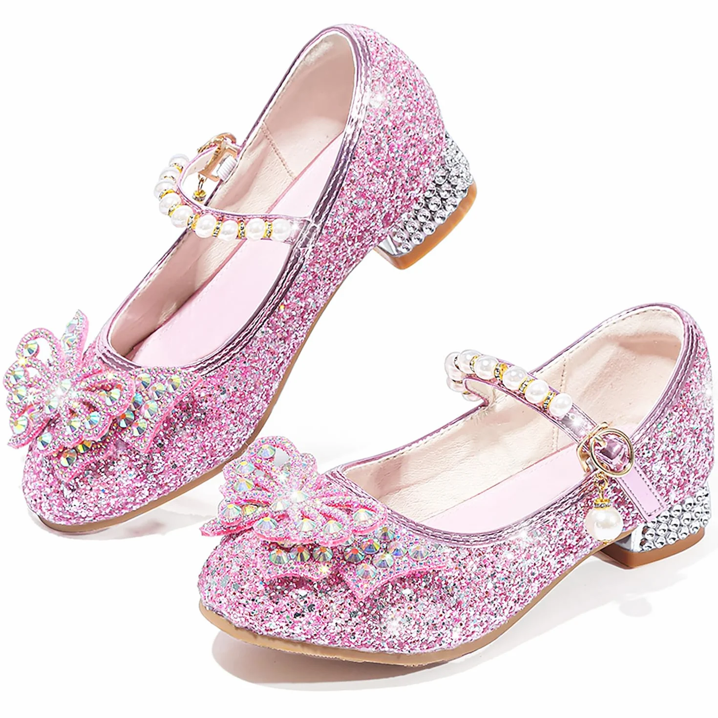 Scarpe Principessa Bambina Glitterate Ballerine con Tacco Scarpe Cosplay Principessa con Paillettes Scarpe Eleganti Bambina per Cerimonia Festa Carnevale Halloween