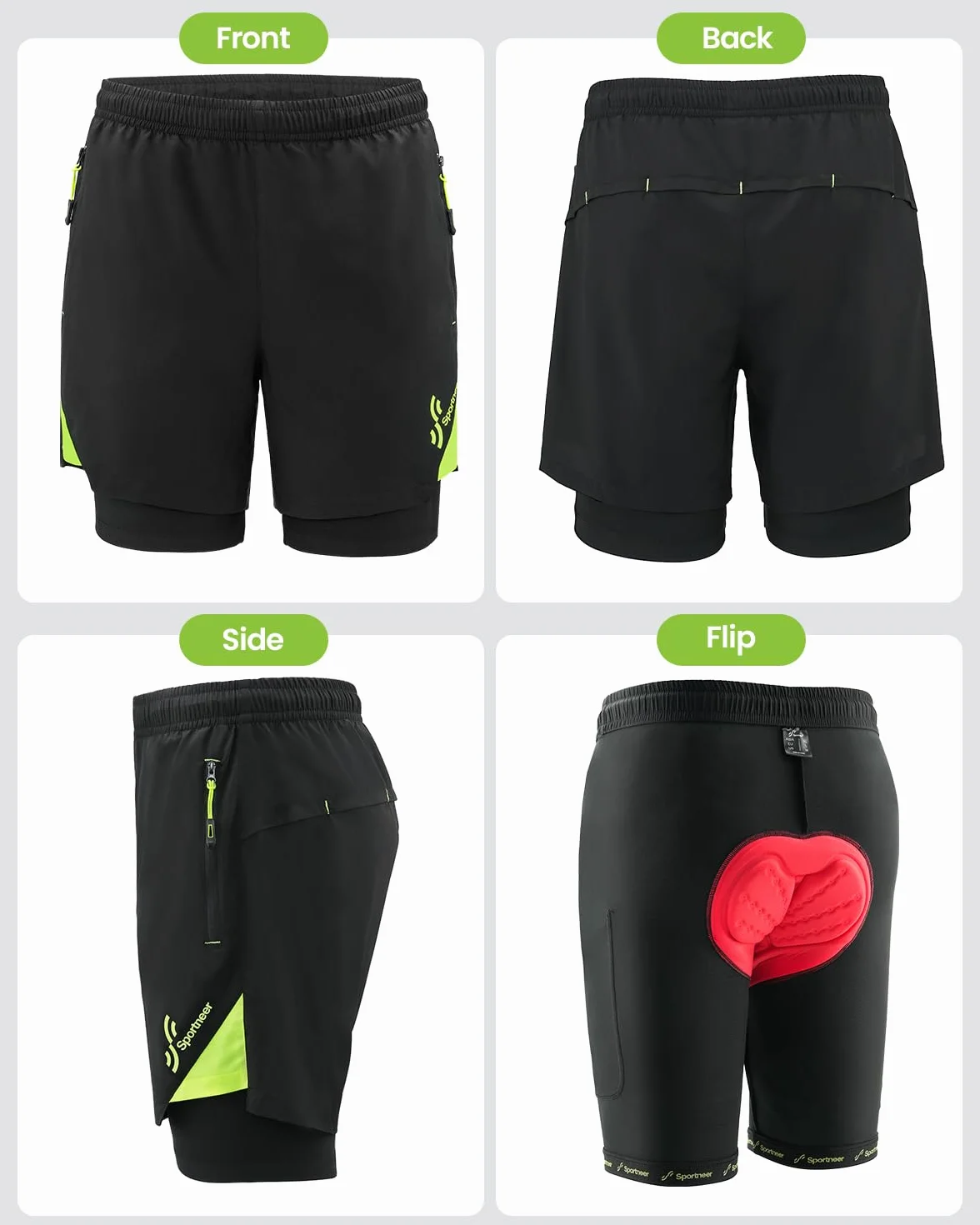 Sportneer Pantaloni da ciclismo da uomo, per mountain bike, con imbottitura 3D, M-3XL