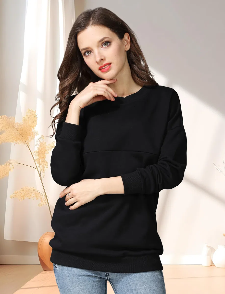 FEOYA Maglione premaman da donna, in cotone, per allattamento, a maniche lunghe, per allattamento, con chiusura lampo