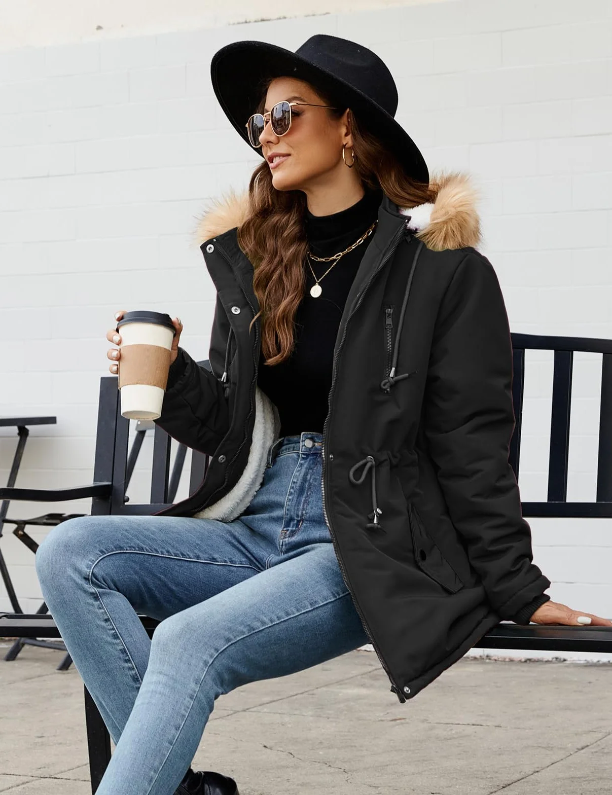 Nadeer Parka Donna Cappotti Invernali Foderato in Pile Giacca con Cappuccio in Pelliccia Sintetica Cappotto Imbottito Giubbotto con Tasche
