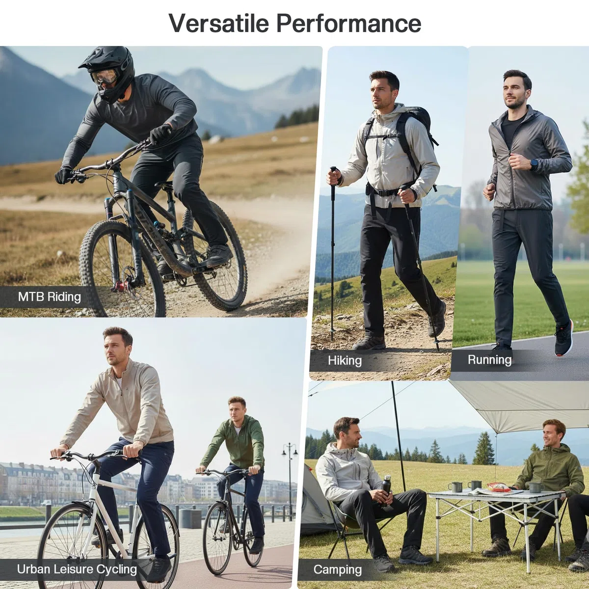 ARSUXEO Pantaloni Sportivi Outdoor da Uomo, Pantaloni da Ciclismo con Tasche con Zip, Pantaloni per Escursionismo, Campeggio, Arrampicata e Corsa, G5