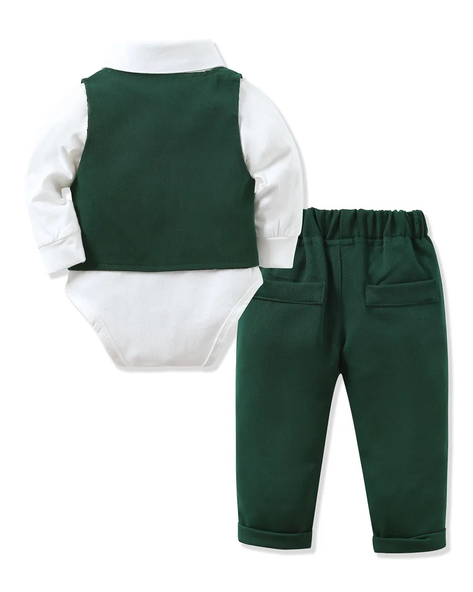 Completini e Coordinati Gentiluomo per Bambino Battesimo, 3 Pezzi Ragazzino Cerimonia Nozze Abiti Camicia Fiocco + Gilet+Pantaloni 0-24 Mese