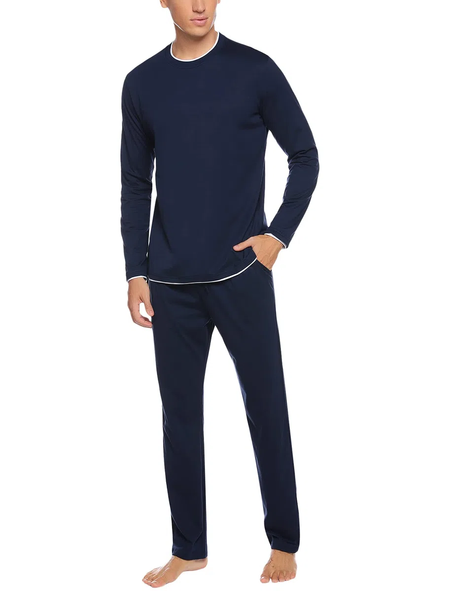Aseniza Pigiama da Uomo Invernale, Pigiama a Maniche Lunghe in Cotone Semplice ed Elegante Pigiama Morbido Loungewear