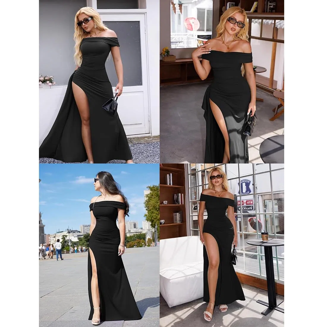 Vestito da Cerimonia Donna Sexy Spalle Maxi Lungo Elegante Senza Vestito da Cocktail Slim Vita Alta Abito da Sera Vestit Festa Moda Partito Banchetto