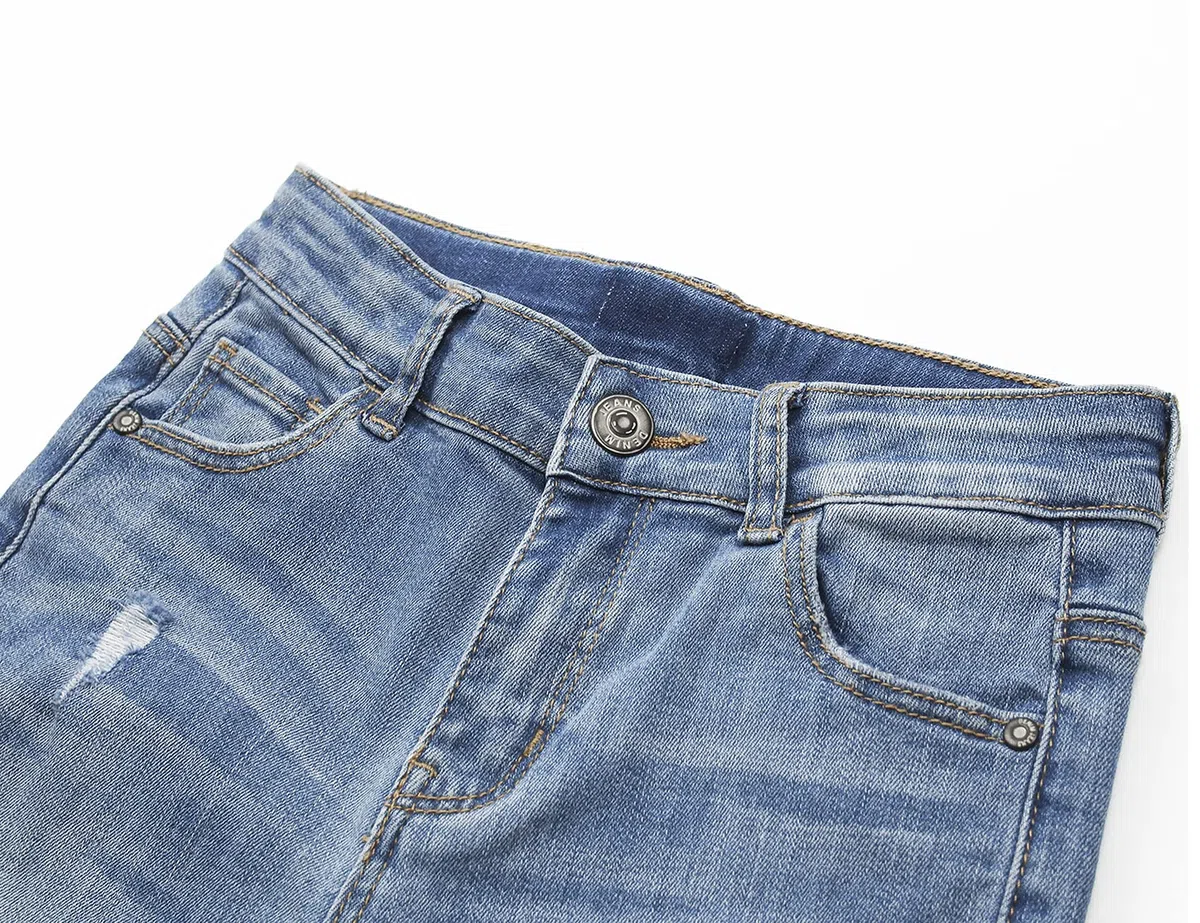 KIDSCOOL SPACE Bambini Fori Strappati Forma Uccello Fascia Elastica Interno Jeans Slime,Blu