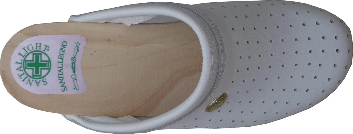 Sanital Light Zoccolo 2350 in Vero Legno - Fondo Micro Leggero Rigato - Tomaia Pelle Forata - 100% Fatto in Italia