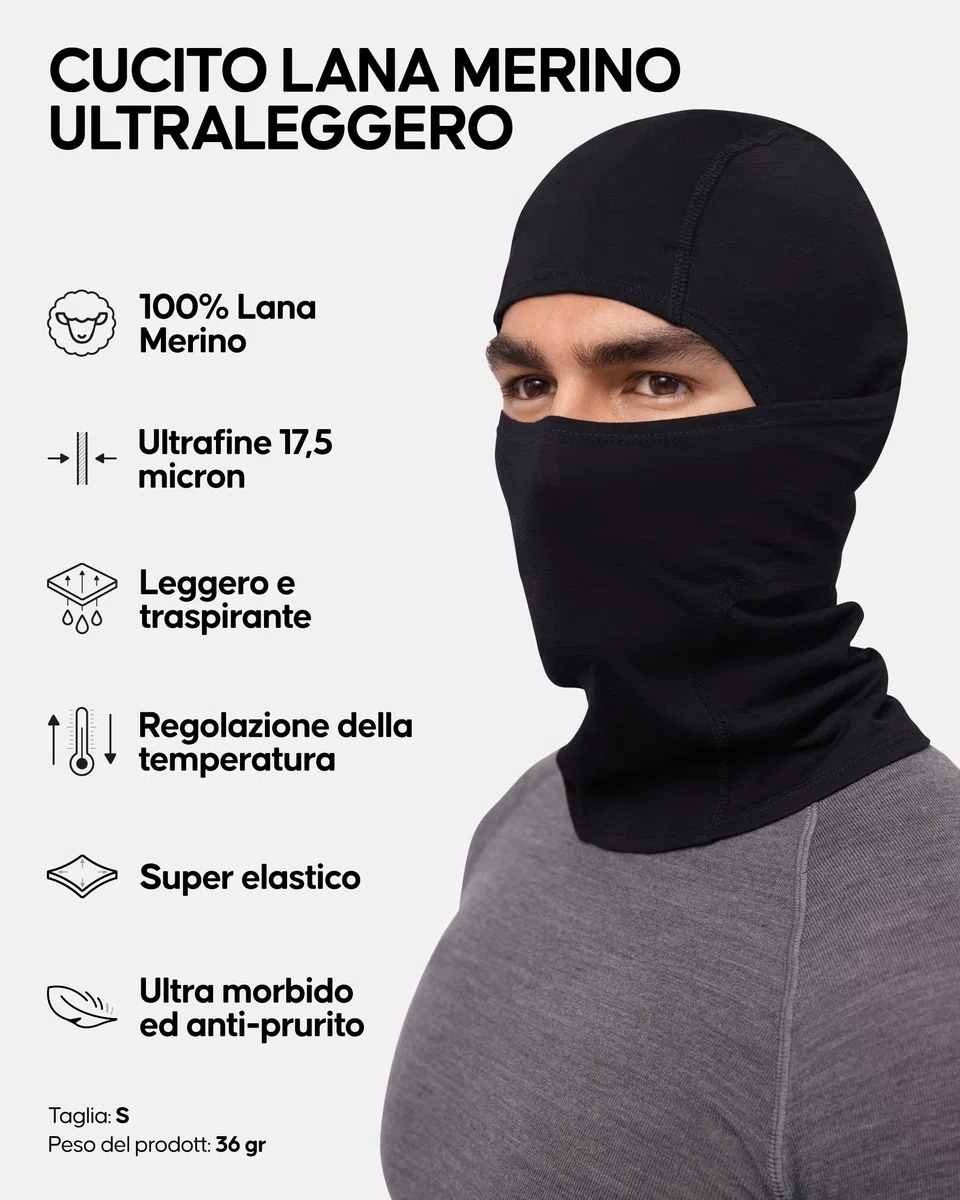 DANISH ENDURANCE Passamontagna Moto Invernale 100% Lana Merino, Balaclava Copertura Viso Regolabile, Ski Mask, Ideale per il Freddo e all'Aperto, Unisex
