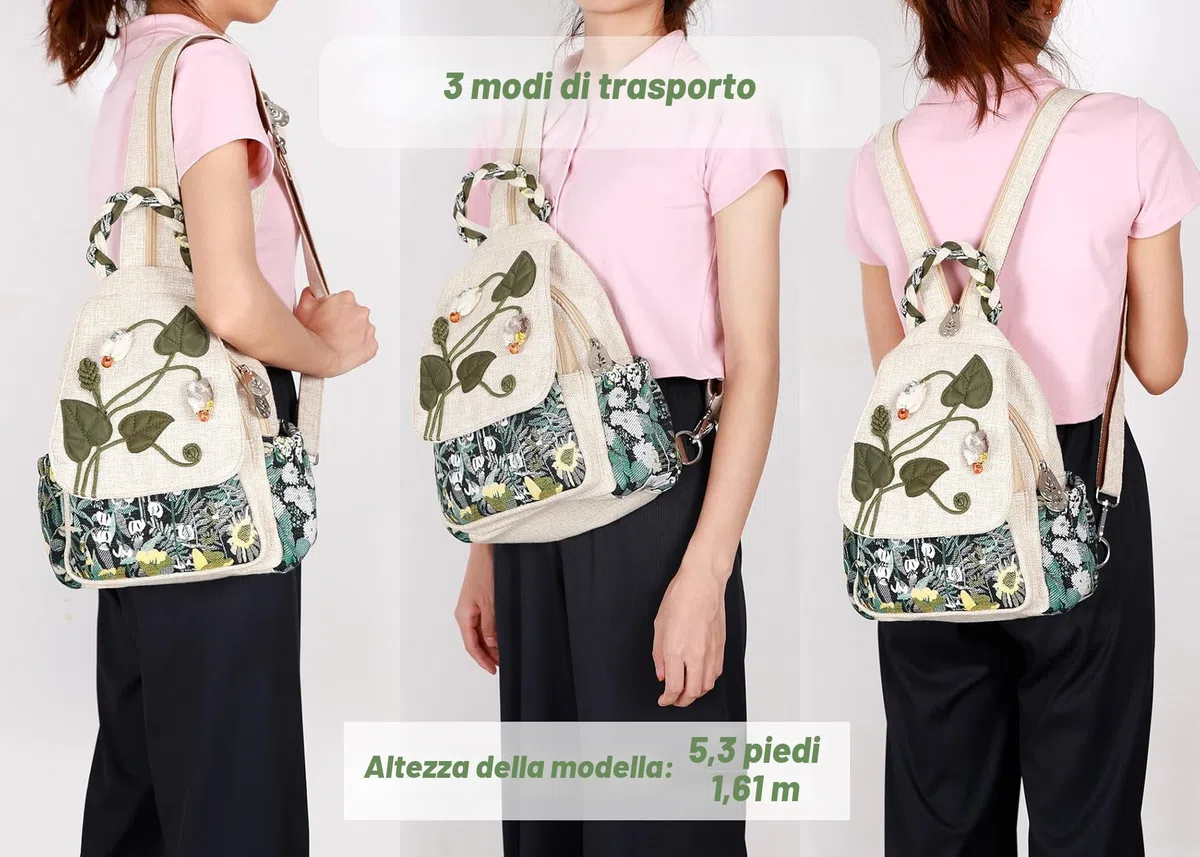 Auluda Borsa a tracolla convertibile da ragazza, zaino artigianale artigianale, bellissimo zaino casual premium in tela per donna