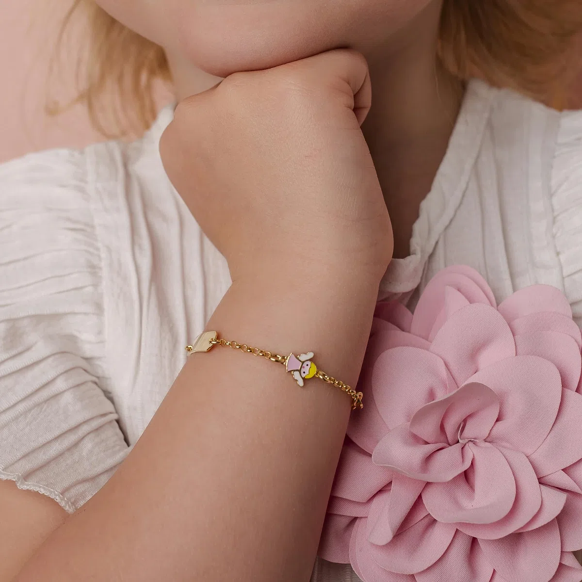 Sakrami Bracciale Argento 925 Bimba Piastrina Personalizzabile con Nome e Angioletto Smaltato Kids Collection + Confezione Regalo Personalizzata - Braccialetto per Nascita Comunione o Battesimo