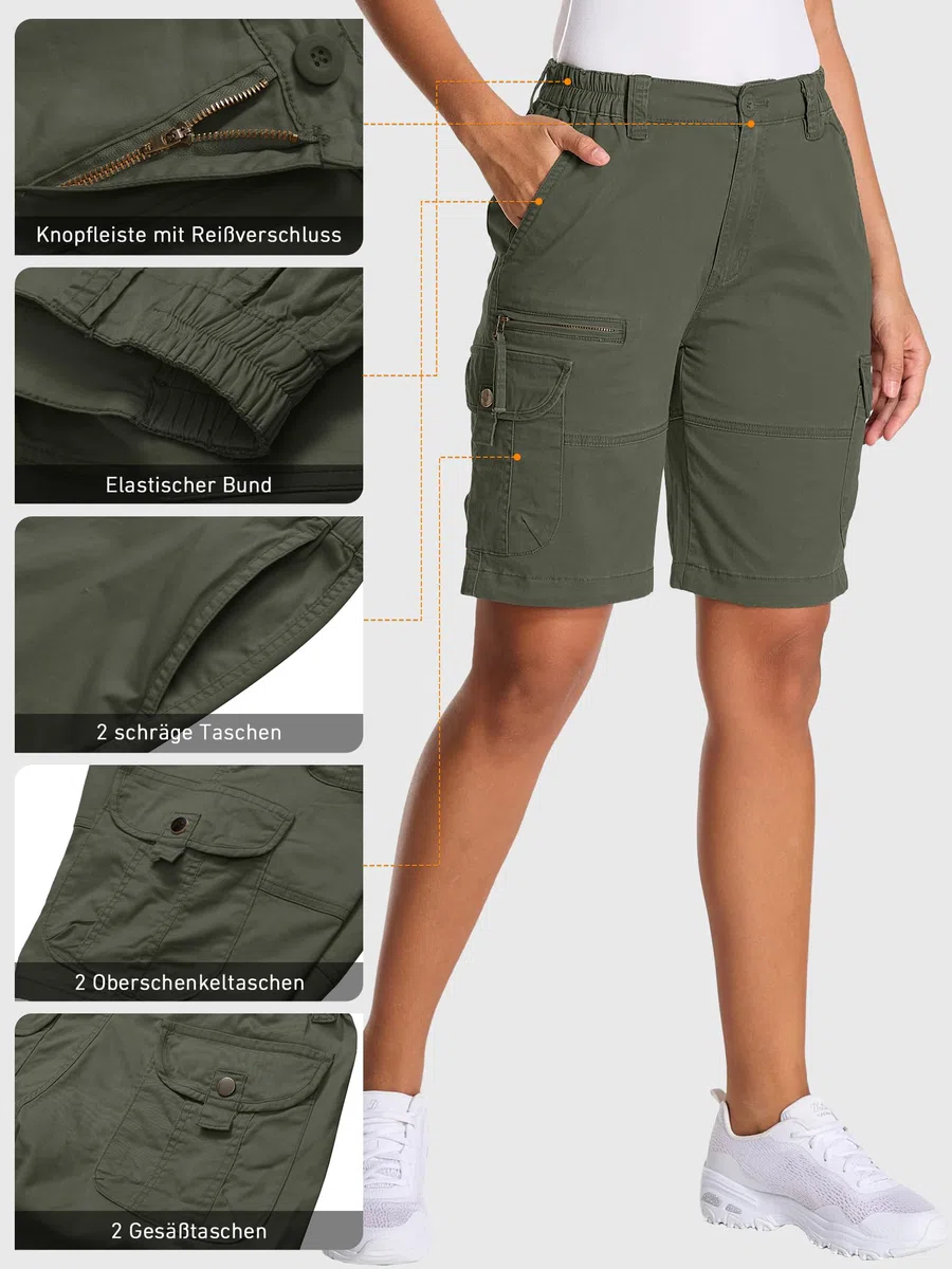 Shorts Cargo da Escursionismo Donna, Pantaloni Corti Leggeri con Vita Elastica e Lunghezza al Ginocchio, Tasca Multipla per Estate