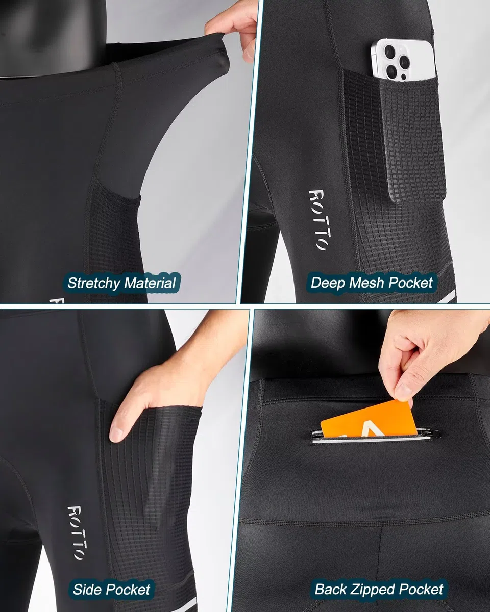 ROTTO Pantaloni Ciclismo Uomo Lunghi Imbottiti e Senza Imbottitura Ciclista Pantaloni Bici con Tasche Multiple