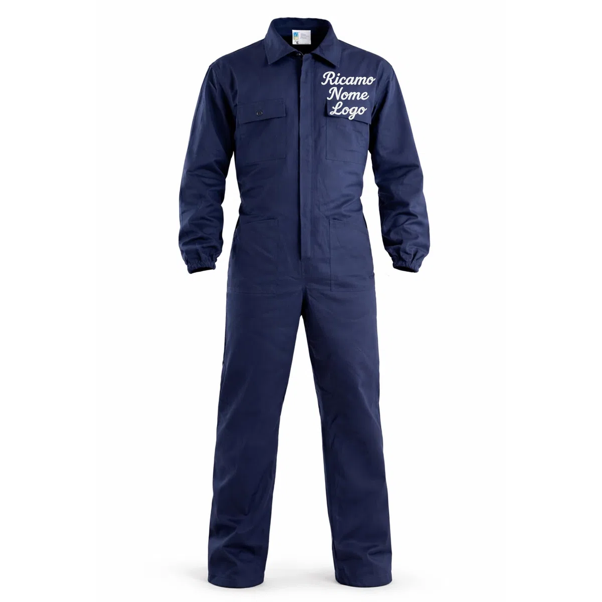 Tuta da Lavoro Intera in Cotone, Blu Navy, 260 gr/m², con Elastici ai Polsi, Tasche Multiple