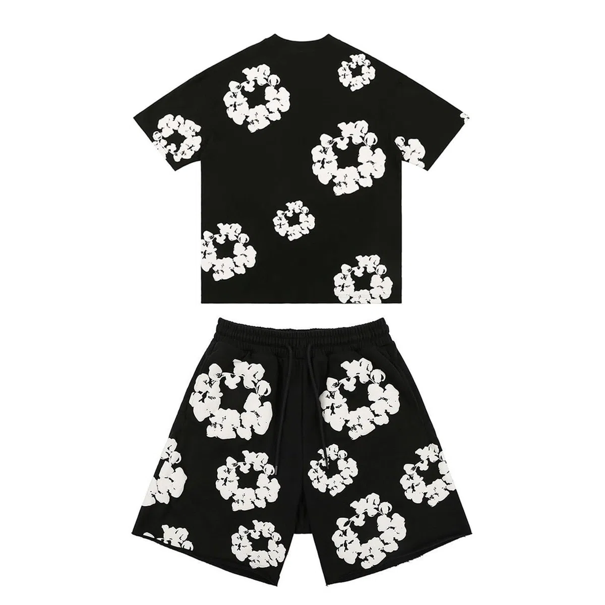 Tuta Estiva con Stampa Kapok de Uomo Set T-Shirt e Pantaloncini da Uomo DT Tuta da Jogging Estiva da Pezzi a Maniche Corte Hip Hop Y2K T-Shirt con Stampa in Schiuma da Unisex