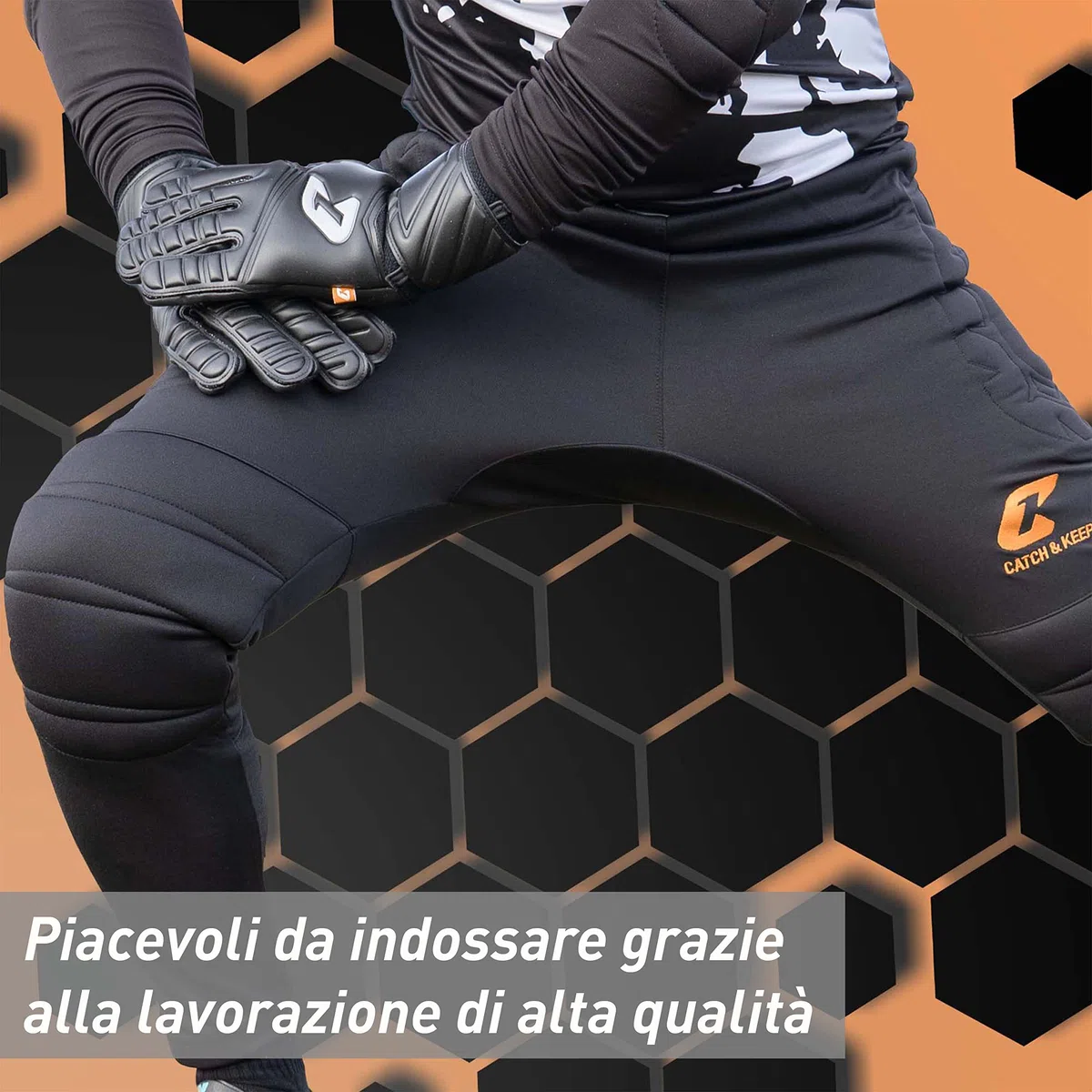 CATCH & KEEP Pantaloni Portiere Lunghi con Protezione - Pantaloni Portiere Imbottiti Premium - Abbigliamento portieri per Uomini, Donne e Bambini - Comodi e Imbottitura Protettiva