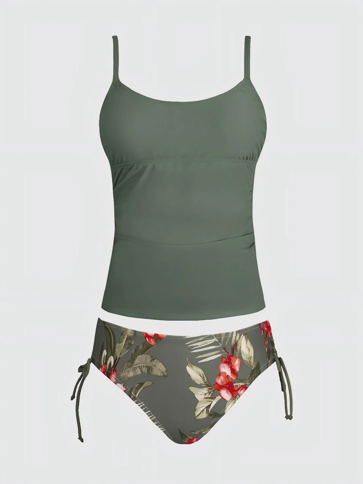 CUPSHE Tankini da donna Set due pezzi costume da bagno girocollo increspato cinghie regolabili coulisse vita media