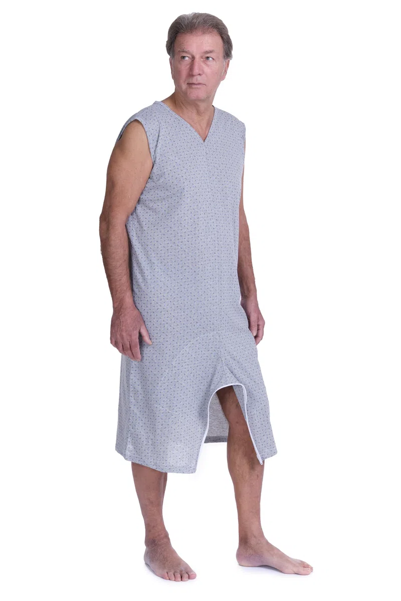 FERRUCCI COMFORT Pigiama Tutone Sanitario Estivo Smanicato in Cotone - 9008/8 - Adatto per Anziani, Incontinenza, Alzheimer, Pantalone Corto, Fresco (Grigio, XL)