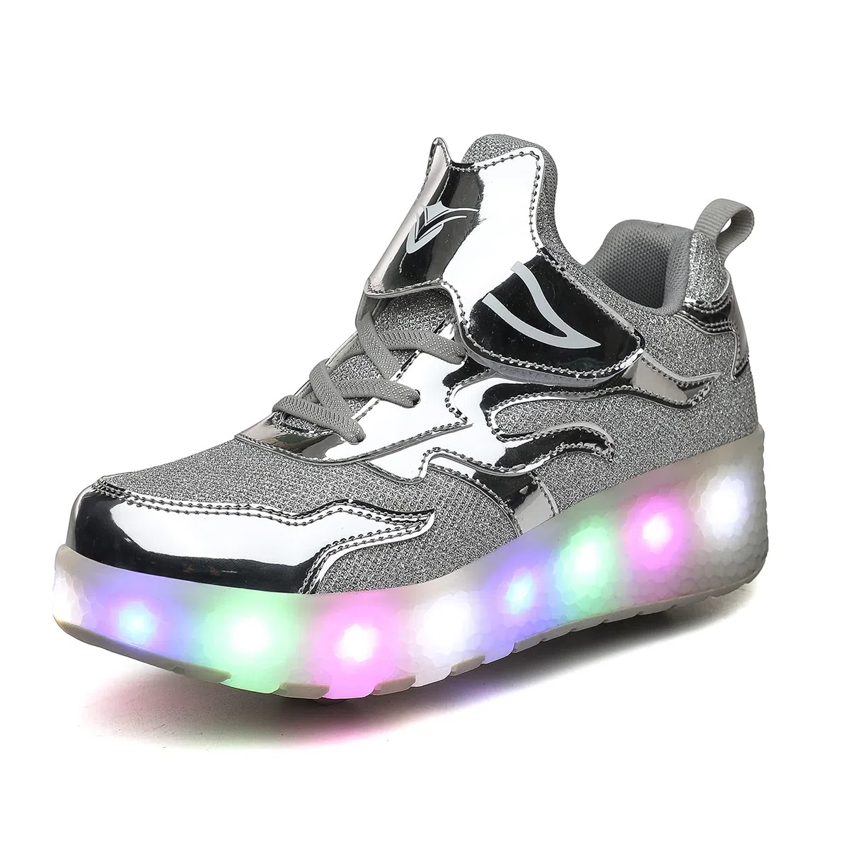USB Ricarica LED Luci Brillantini Skateboard Scarpe Sportive con Rotelle Retrattile Sneakers Outdoor Multisport Luminose Running Calzature da Ginnastica per Bambini Ragazze e Ragazzi