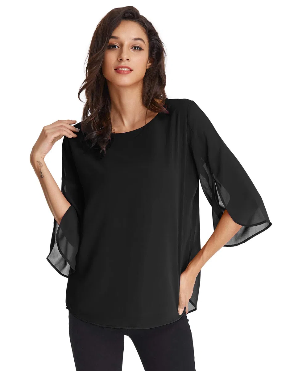 GRACE KARIN Camicia Donna Paillettes a Manica a 3/4 Top Elegante Girocollo Manicotto Split