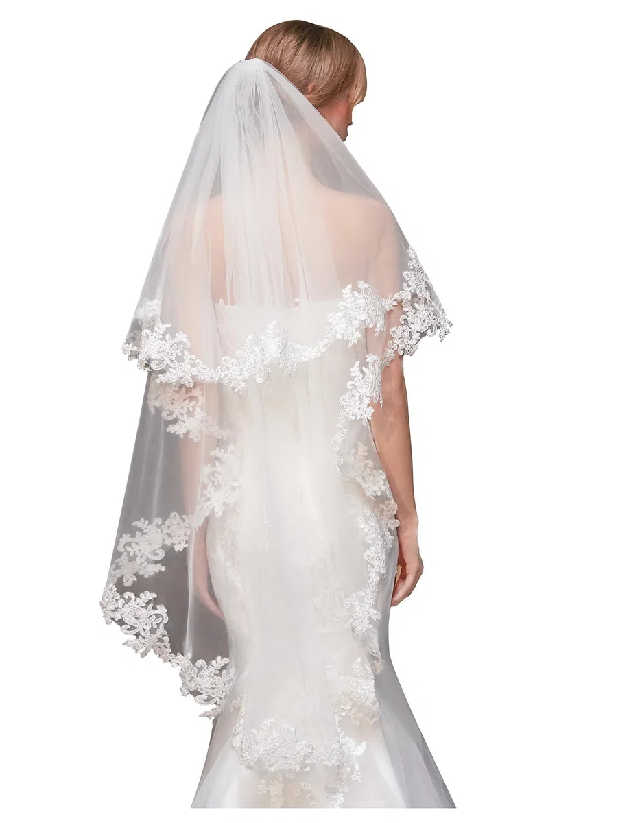 Velo da sposa in pizzo a 2 livelli con pettine in metallo