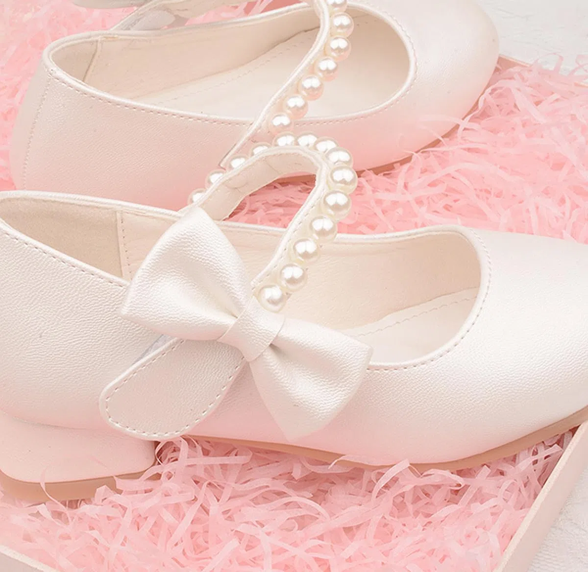 Scarpe da Principessa per Ragazze Perle Papillon Scarpe Eleganti Mary Jane Bambina con Tacco per Matrimoni e Feste
