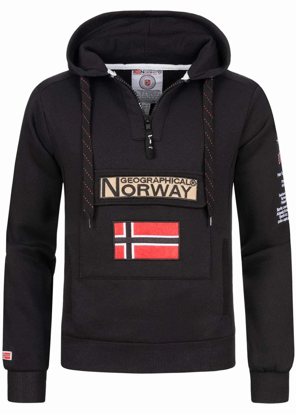 Geographical Norway GYMCLASS - Felpa con cappuccio e tasca a marsupio da uomo, con logo della marca e maniche lunghe