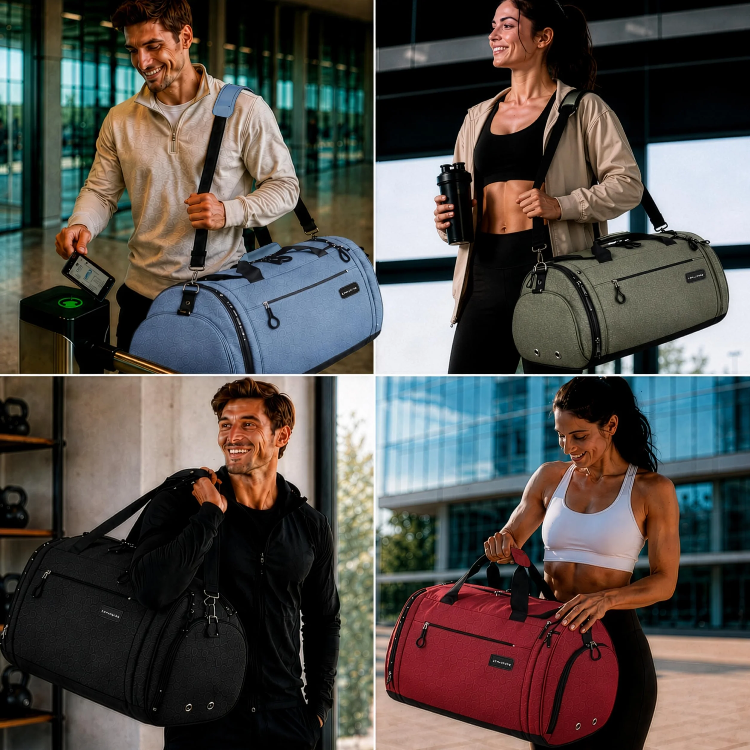Borsone Palestra Uomo & Donna - Borsone da Viaggio con Porta Scarpe e Tasca Umida - Borsa Palestra Donna per Sport, Fitness, Piscina (Nero, 30 l)
