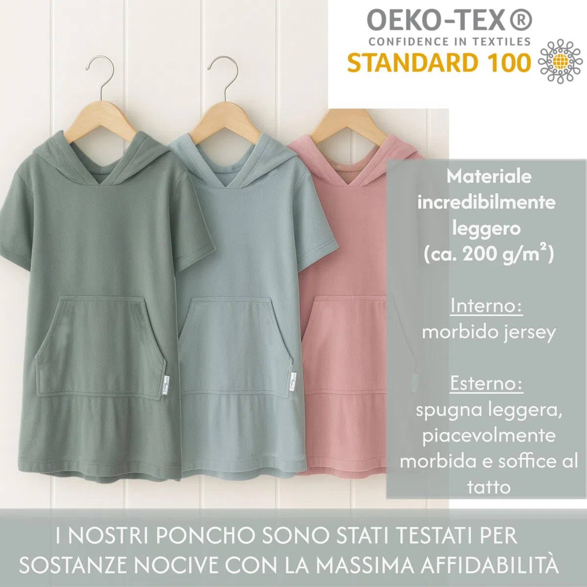 Poncho Mare Bambino Bambina Cotone Leggero - Accappatoio Ragazzo Ragazza Asciugamano Telo Bagno Spugna Leggera con Cappuccio Surf Spiaggia