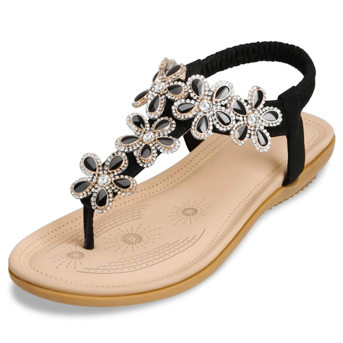 ZOEREA Sandali Piatti da Donna da Estate Strass Fiore Bohemia Flip Flop Spiaggia Estivi Scarpe Casual Open Toe Tacco Piatto