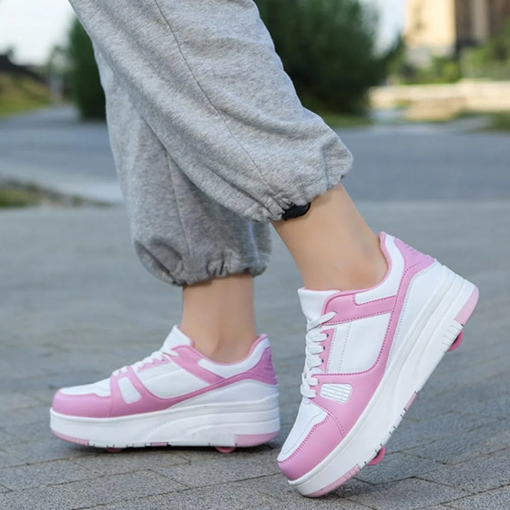 Hixingo Scarpe con Rotelle per Ragazzi Ragazze, Bambino 2 in 1 Scarpe da Skateboard Sneakers Sportive con Ruote Tinta Unita Scarpe Ginnastica Pattini a Rotelle