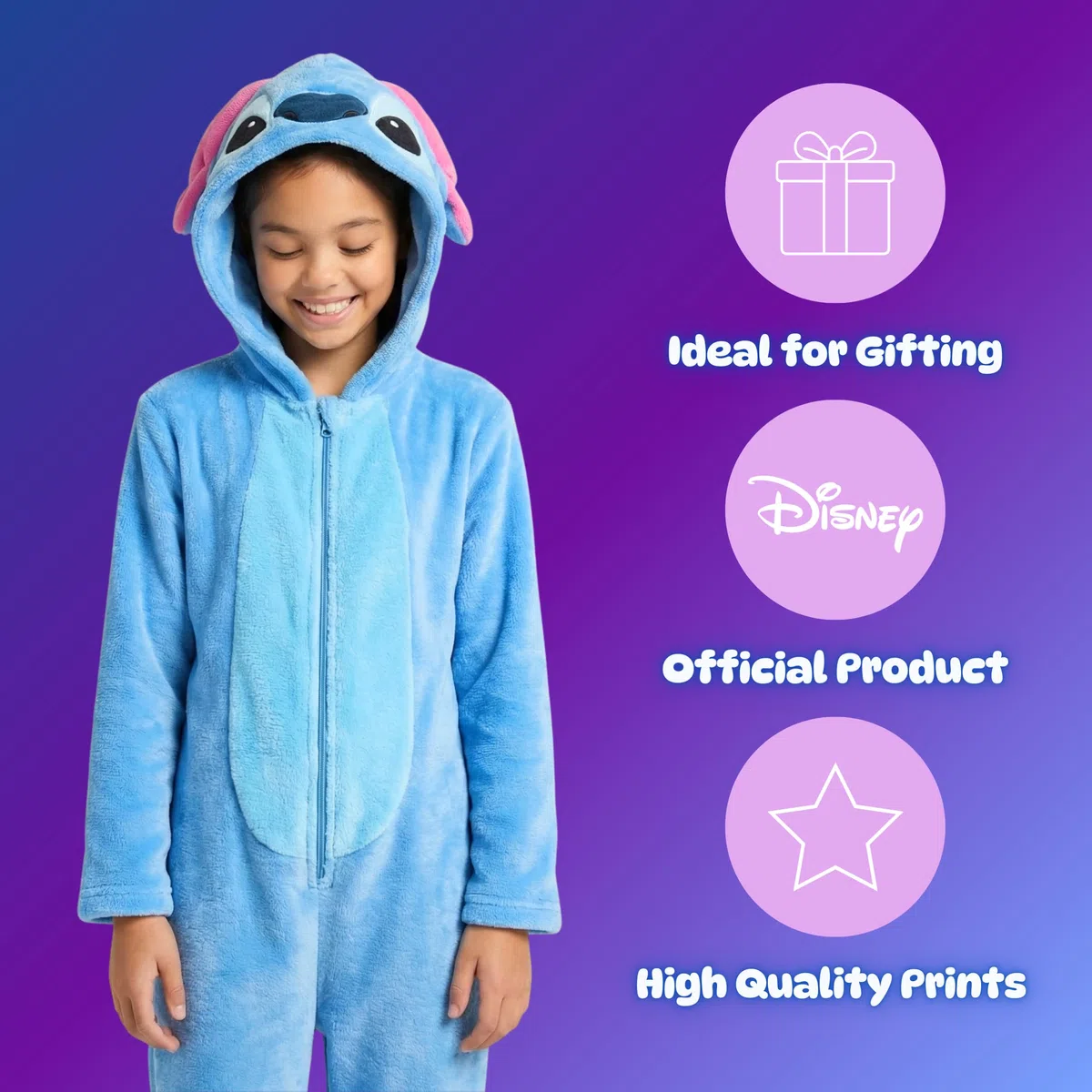 Disney Stitch Pigiama per Ragazze, Pigiama Intero con Cappuccio 3D Design Morbido, Regalo per Bambina e Adolescenti, Taglie 6 a 12 Anni