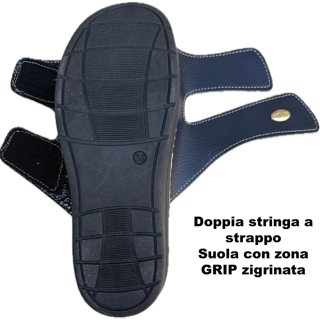 ciabatte Confort DONNA ecopelle regolabili a strappo PREST1GE plantare estraibile 2cm adatta per plantari su misura