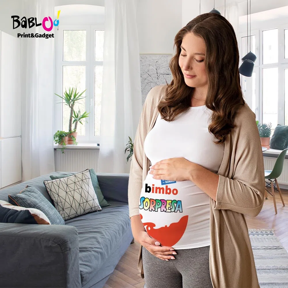 Babloo T Shirt Maglia Premaman Bimbo Sorpresa (L Manica Corta, Bianca Maschietto)