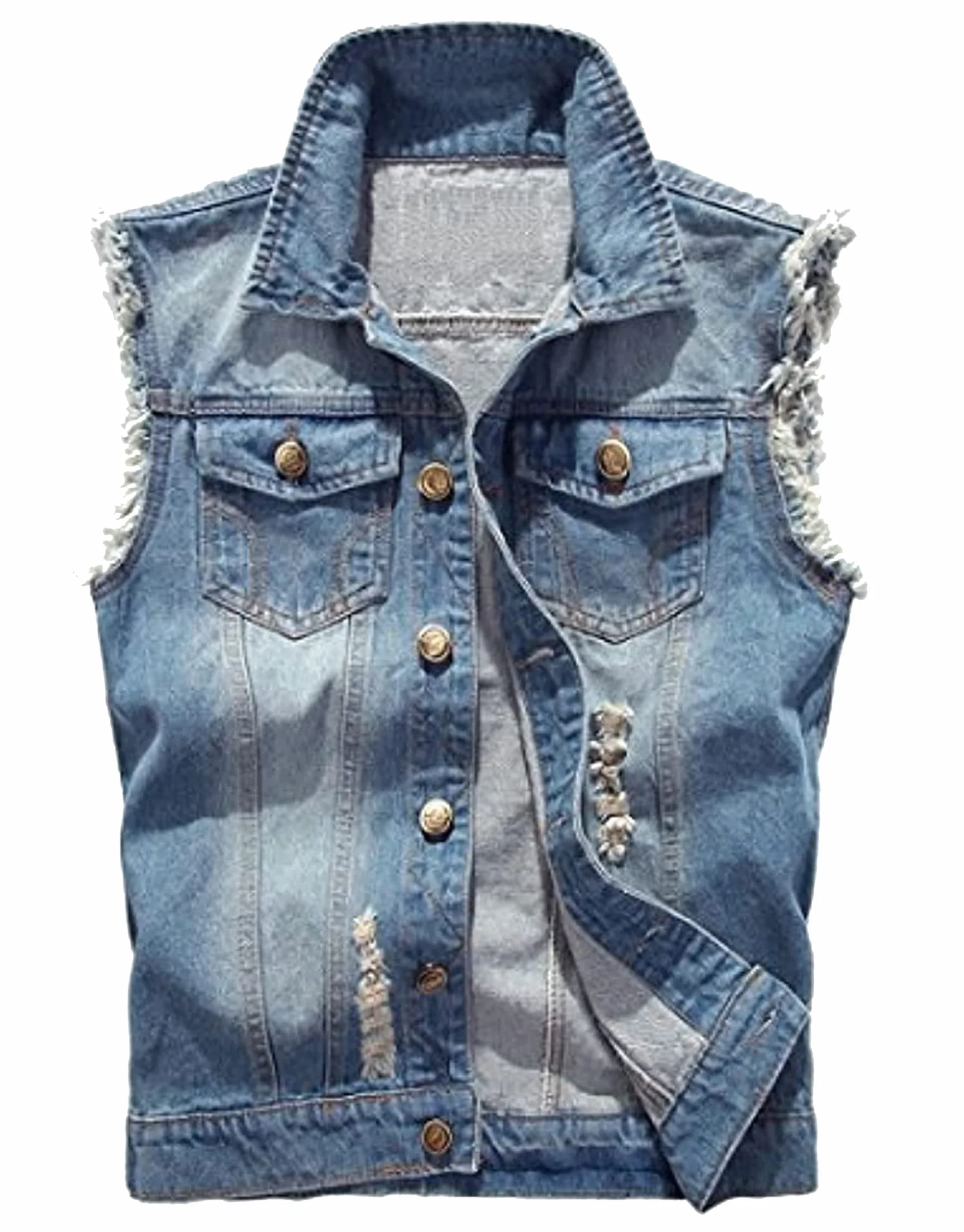 Giacca Jeans per Uomo Senza Maniche Vintage Strappato Gilet di Jeans da Uomo Fresco Punk Gilet Denim