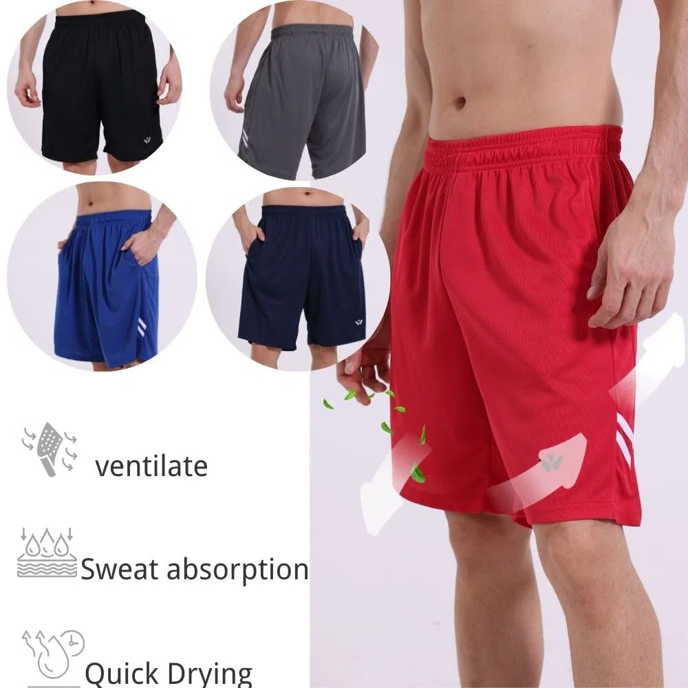 Confezione da 5 pantaloncini sportivi da uomo con tasche ed elastico in vita, pantaloncini da allenamento ad asciugatura rapida da corsa, M