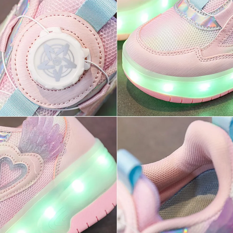 Mateju Scarpe con Rotelle da Bambina, Pattini a Rotelle Retrattili Automatici, Skateboard Sneakers Scarpe Sportive con Rotelle Doppia, Scarpe da Ginnastica Lucide Moda per Bambini