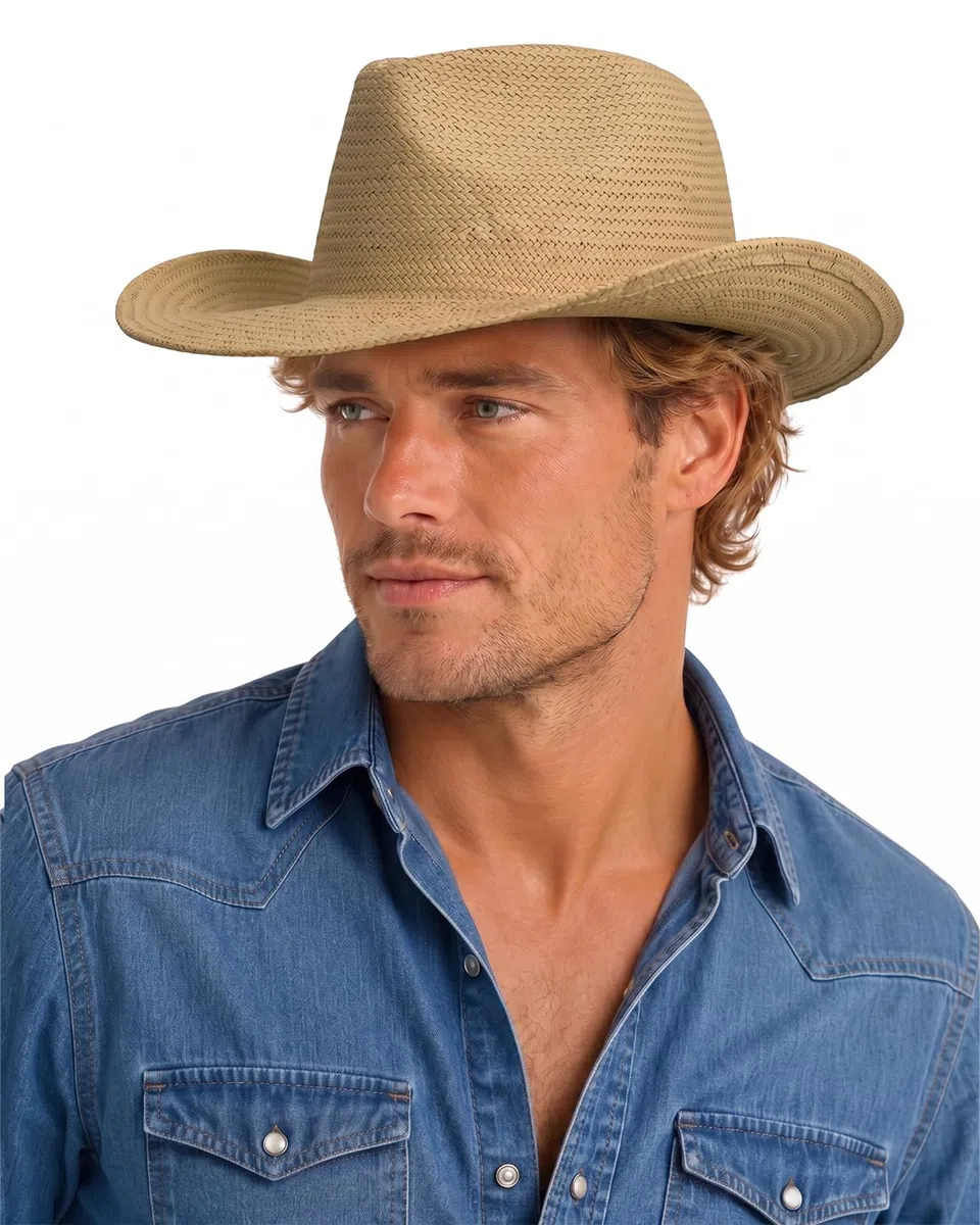 Zylioo Cappello da cowboy di paglia XXL, cappello da cowgirl occidentale di grandi dimensioni, cappelli da sole estivi di paglia a testa grande, cappelli da viaggio leggeri da spiaggia