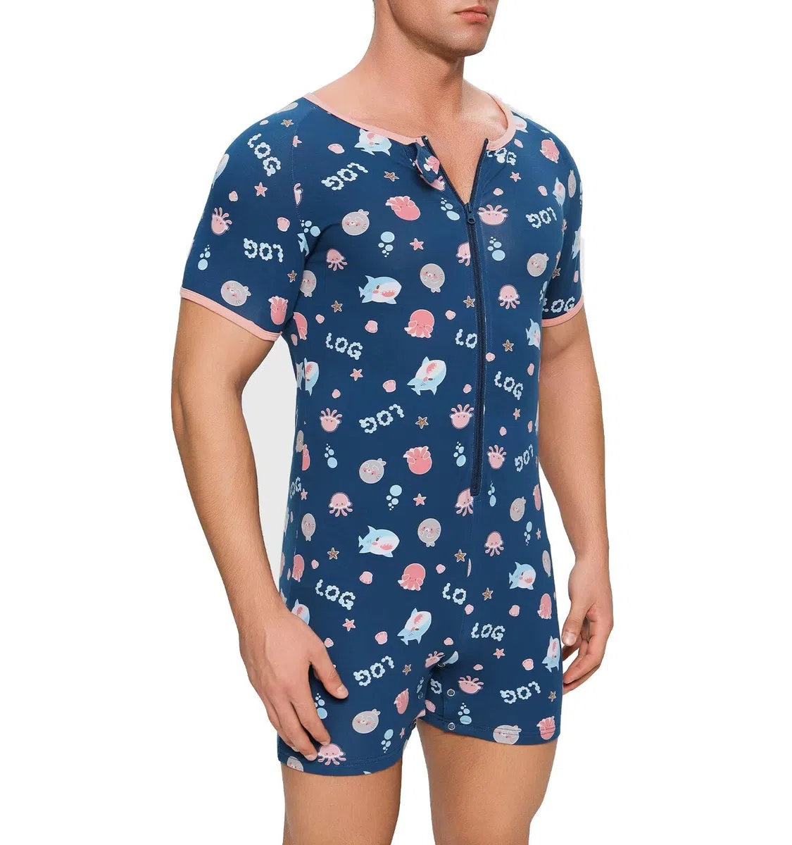 Landofgenie Body per Adulti Uomo - con Bottoni all'Inguine, Pigiama Intero in Cotone