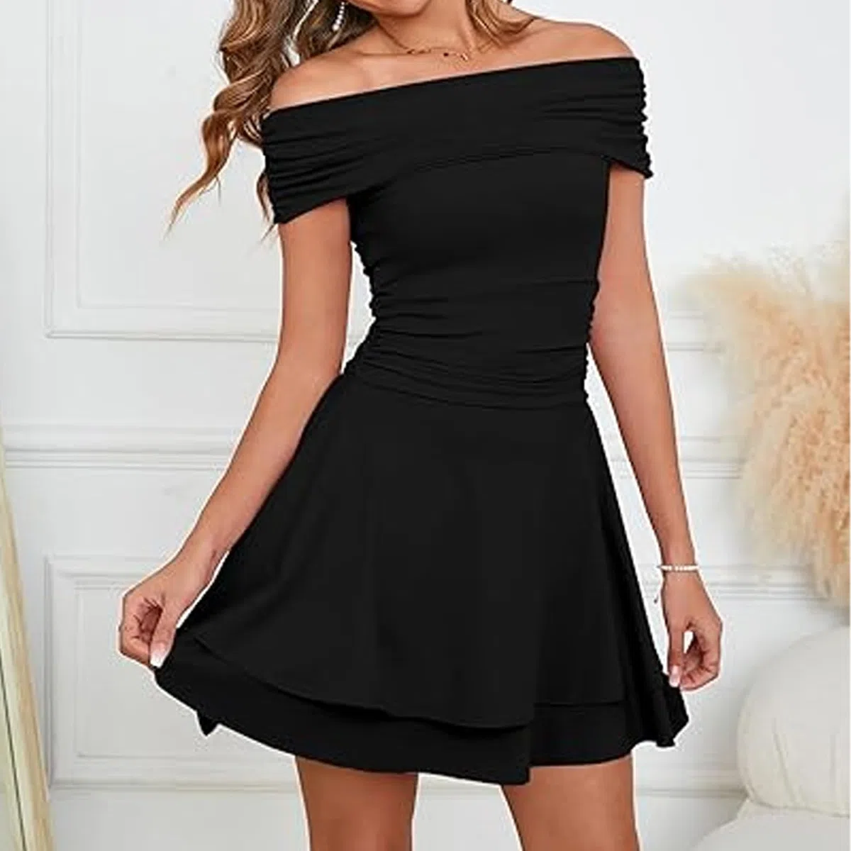 Vestito Donna Corto Sexy Mini Abito Schiena Scopert Vestitino Estivo da Sera Elegante Nero Abiti con Increspato Bodycon A Line Abiti Y2k Vestito Aderente per Club Feste Cocktail