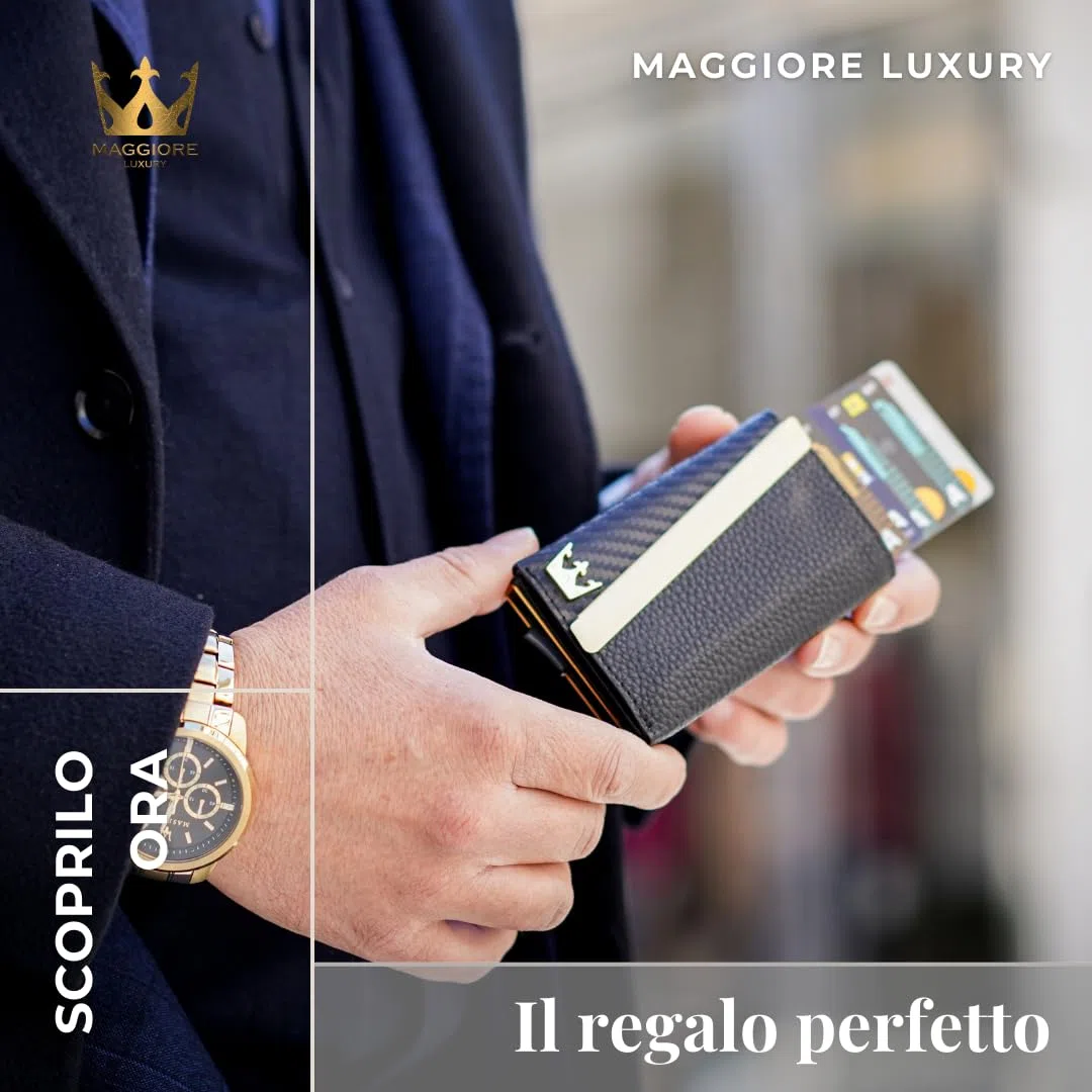 Portafogli Unisex Portacarte Doppio Fino a 12 Card Vera Pelle Per Uomo e Donna Protezione Rfid Anticlonazione Qualità Italiana Portamonete Omaggio Double Gold Wallet Milano