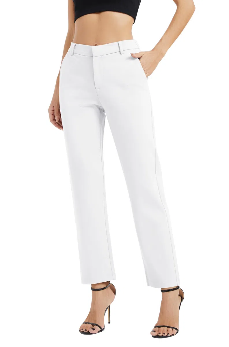 EXCHIC Donne Business Gamba Dritta Elastico Vita Lavoro Pantaloni Casual Comodo Bootcut Pantaloni con Tasche