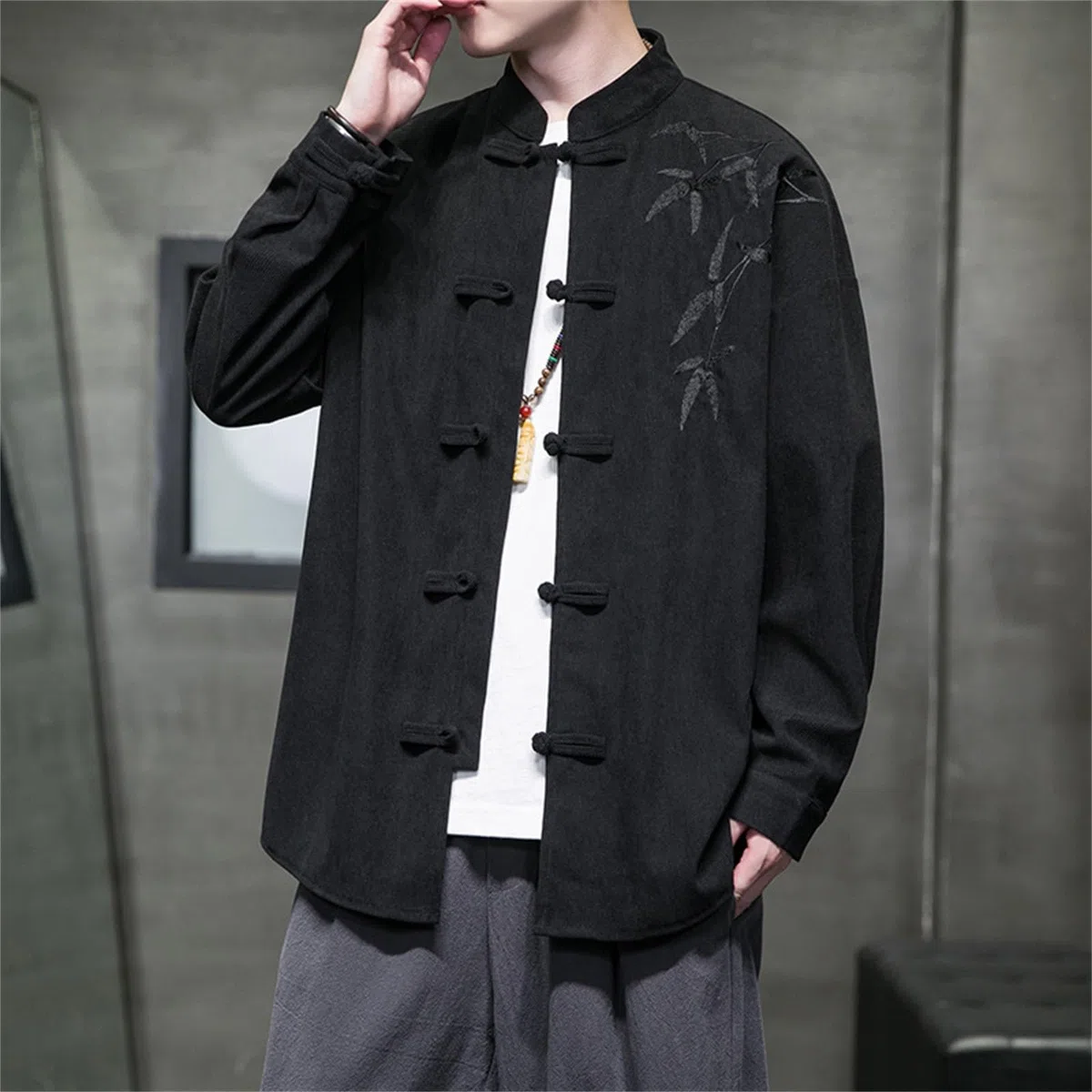 Giacche di velluto per uomo Tang Giacche Casual Ricamate Patchwork Cappotti Stile Cinese Camicia Tang Tuta Hanfu Top Cinese Tradizionale Collo Alto Manica Lunga Cappotto