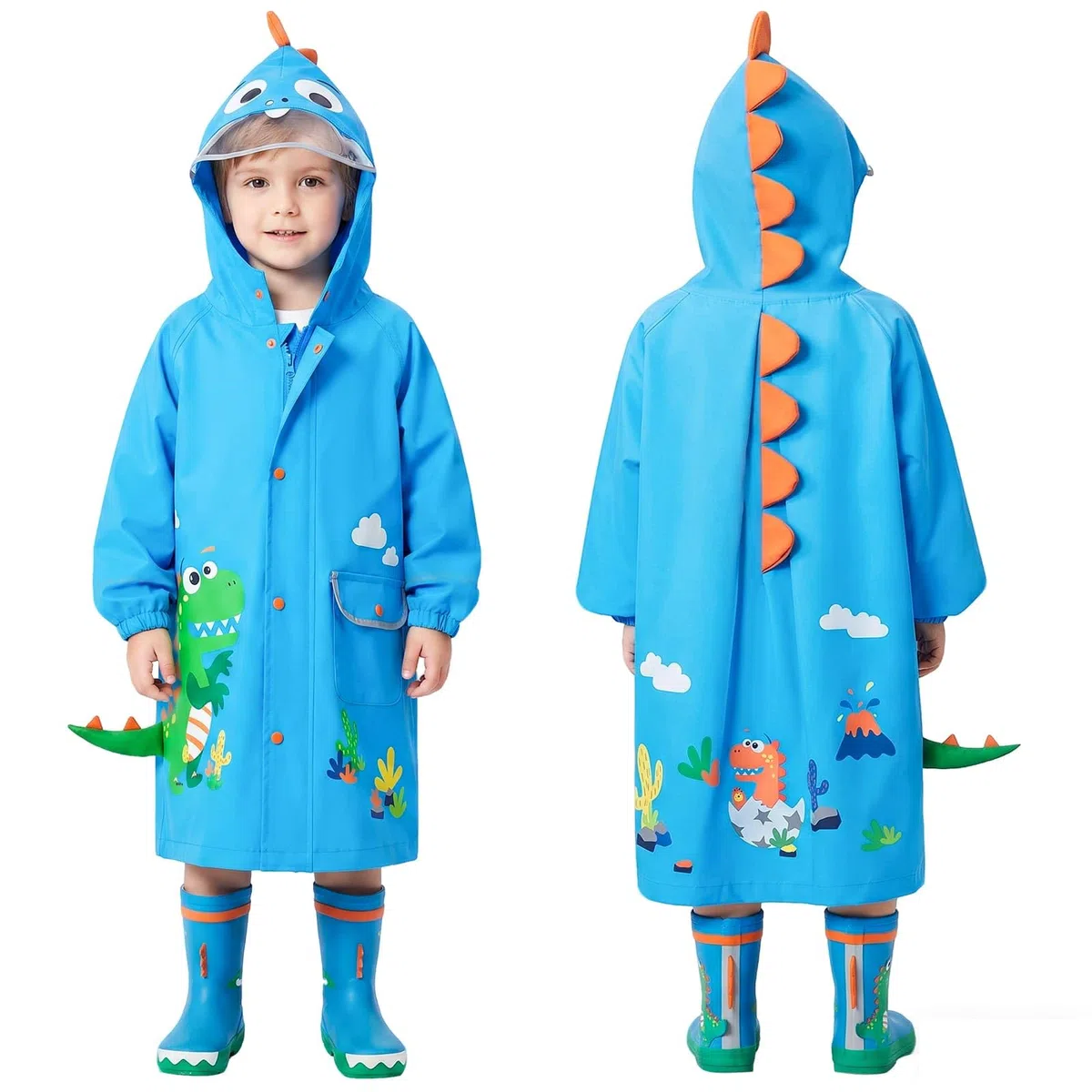 JinBei Poncho impermeabile per bambini, impermeabile, con cappuccio, traspirante, leggero, portatile, facile da asciugare, grazioso motivo con cartoni animati 3D, per bambini e ragazze dai 2 agli 8
