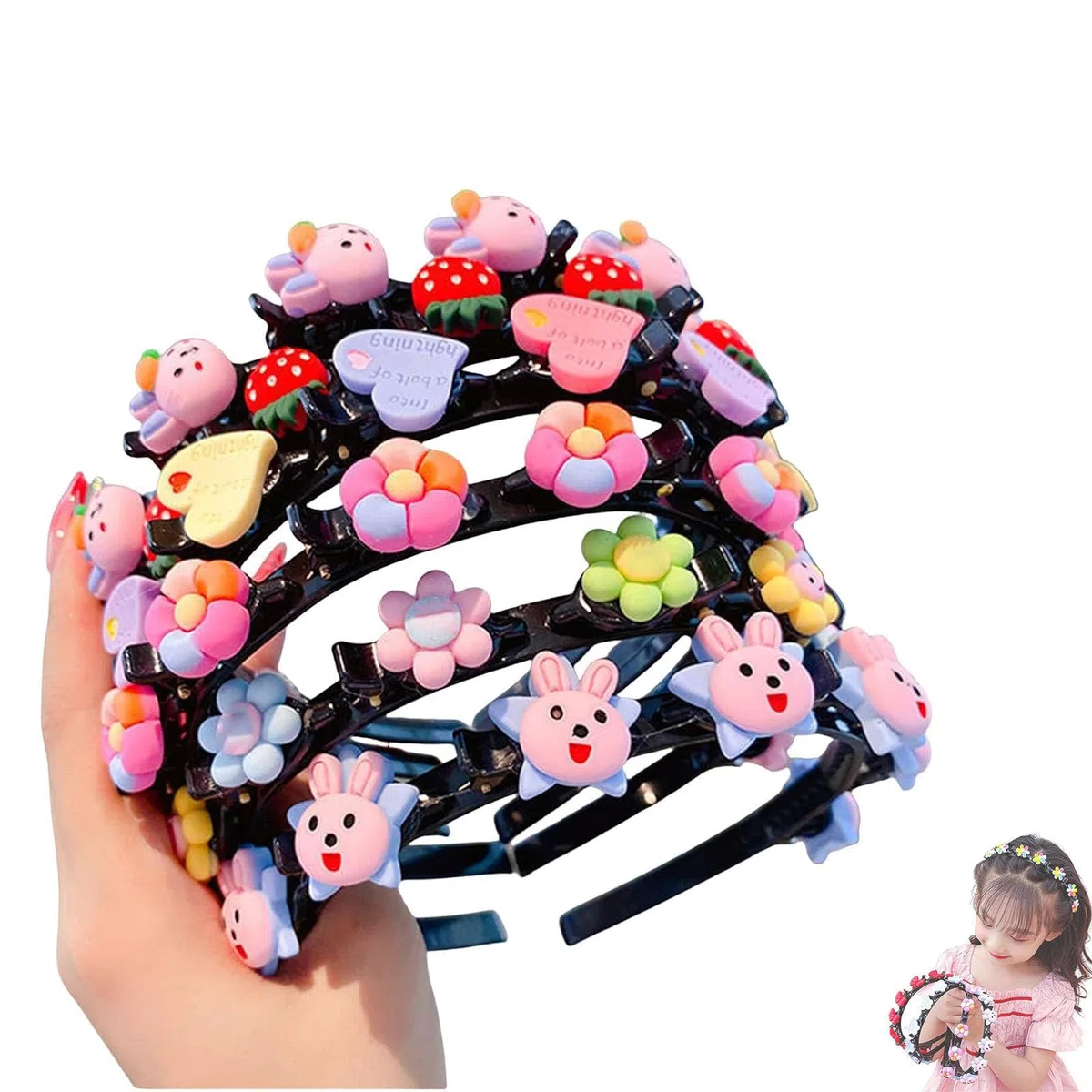 Splendido fermaglio per capelli in stile principessa, fasce a doppio strato con clip, cerchietti alla moda, splendidi fermagli per capelli con doppia frangia per ragazze (5 pezzi B, taglia unica)