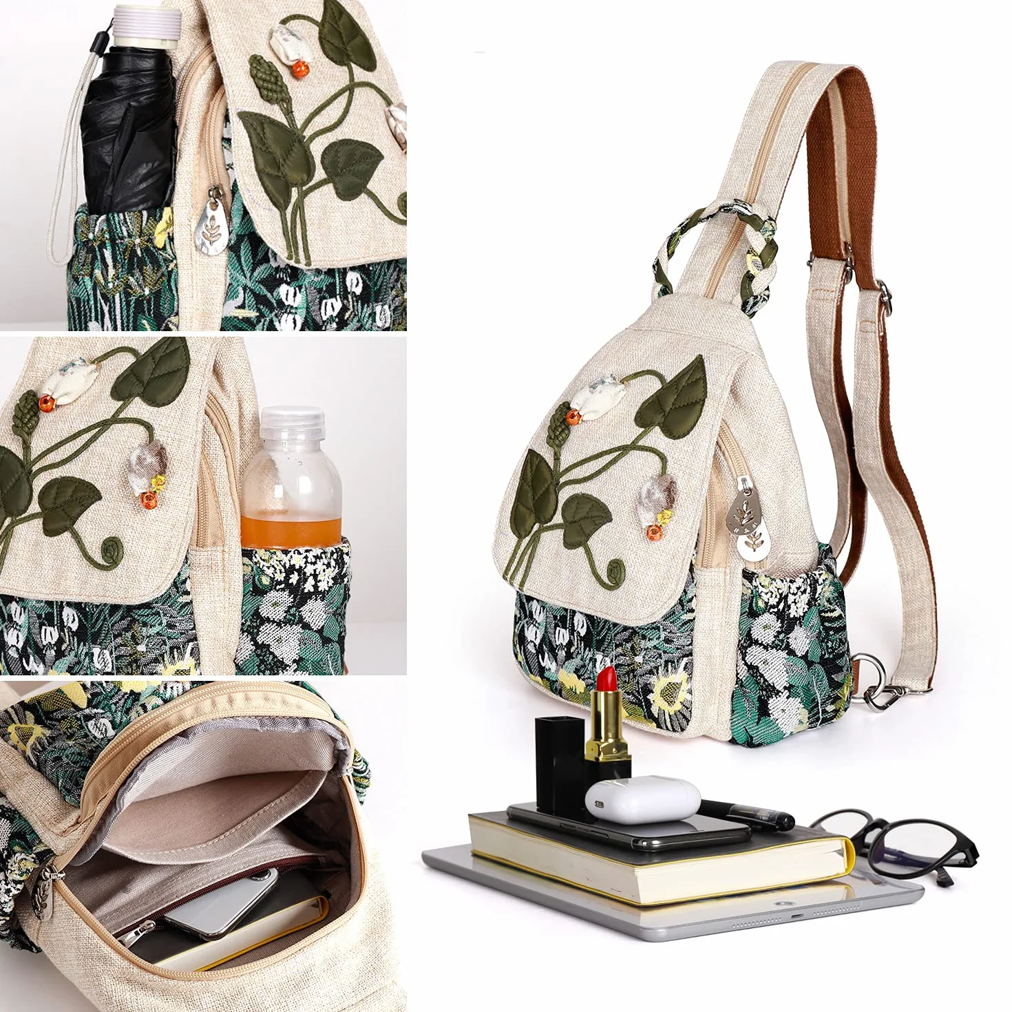Auluda Borsa a tracolla convertibile da ragazza, zaino artigianale artigianale, bellissimo zaino casual premium in tela per donna